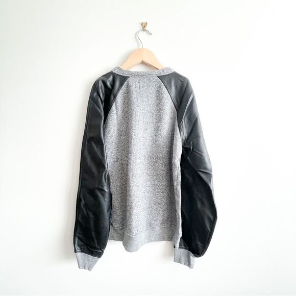 Wilfred Free Crewneck Sweater Gray Black Faux Leather Raglan Sleeves Women's S - Picture 3 of 9